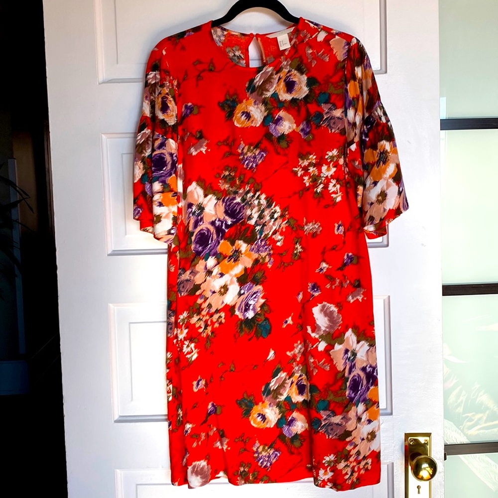H&M ruffle sleeve shift floral dress